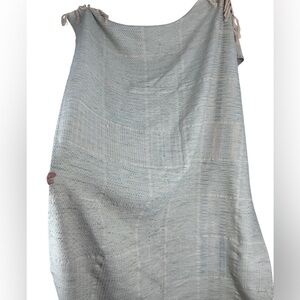 Boho woven rug natural and light blue. Wisteria size 4 x 6 feet with the tassels